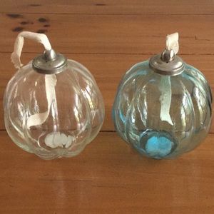2 vintage glass oil lamps. Clear and aqua.